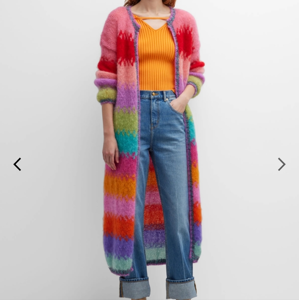 NWT Rose Carmine striped open front cardigan